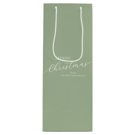 Sage Green Modern Minimalist Merry Christmas Wijn Cadeautas (Voorkant)