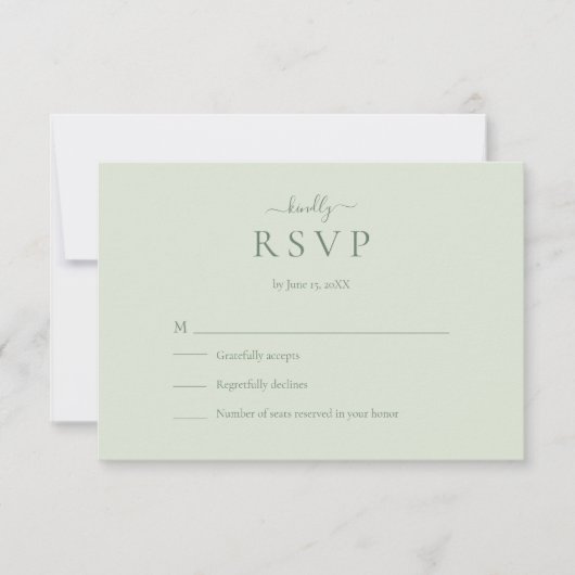 Sage Green Modern Minimalist Wedding RSVP Card (Devant)