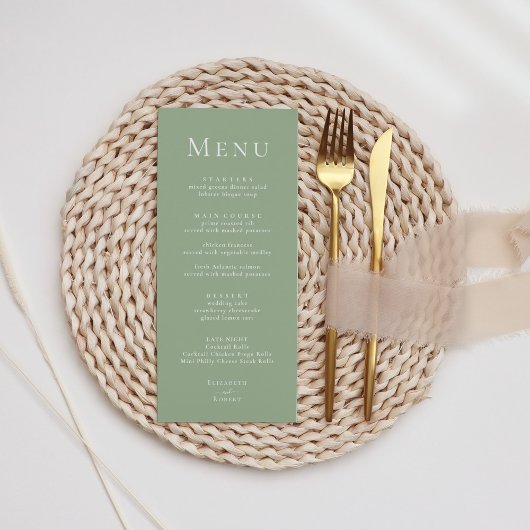 Sage Green Modern minimalistisch huwelijksmenu Menu