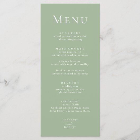 Sage Green Modern minimalistisch huwelijksmenu Menu (Voorkant)
