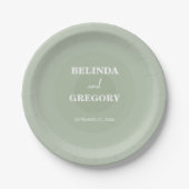Sage Green Modern Monogram Weddenschap Papieren Bordje (Voorkant)