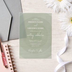 Sage Green Modern Monogram Weddenschap Vellum Uitnodigingen