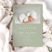 Sage Green Modern Photo Baptisme Kaart