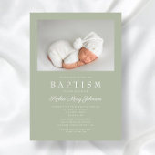 Sage Green Modern Photo Baptisme Kaart
