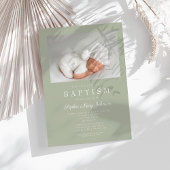 Sage Green Modern Photo Baptisme Kaart
