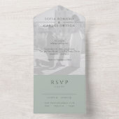 Sage Green Modern Photo Wedding All In One Uitnodiging (Binnen)