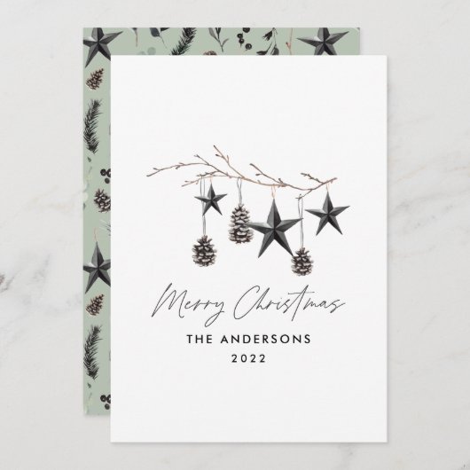 Sage green modern scandi elegant script kerst feestdagenkaart (Voorkant / Achterkant)