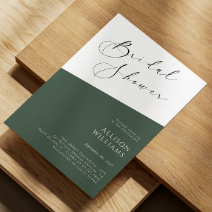 Sage Green Modern Script Bruids Douche Uitnodiging