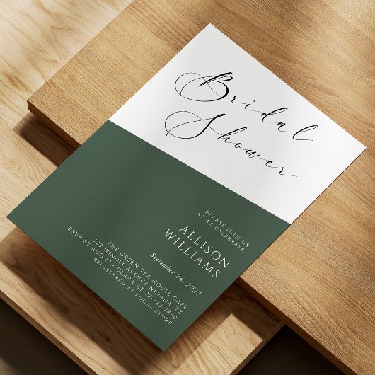 Sage Green Modern Script Bruids Douche Uitnodiging