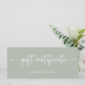 Sage Green Modern Script | Cadeaubon (Staand voorkant)