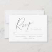 Sage Green modern script minimalistische bruiloft RSVP Kaartje (Voorkant)