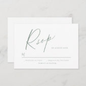 Sage Green modern script minimalistische bruiloft RSVP Kaartje (Voorkant / Achterkant)