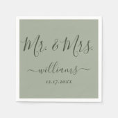 Sage Green Modern Script Mr en Mrs Wedding Servet (Voorkant)