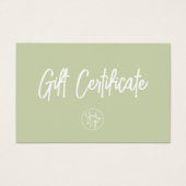 Sage Green Modern Voucher Cadeaubon Visitekaartje (Voorkant)