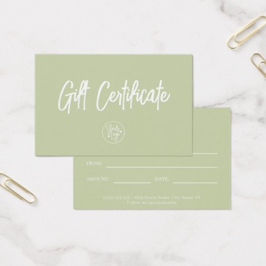 Sage Green Modern Voucher Cadeaubon Visitekaartje (Kantoor)