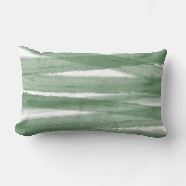 Sage Green Modern Waterverf Striped Kussen (Voorkant)