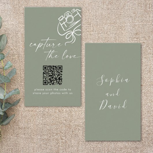 Sage Green Modern Wedding Leg de liefde QR-code va Informatiekaartje