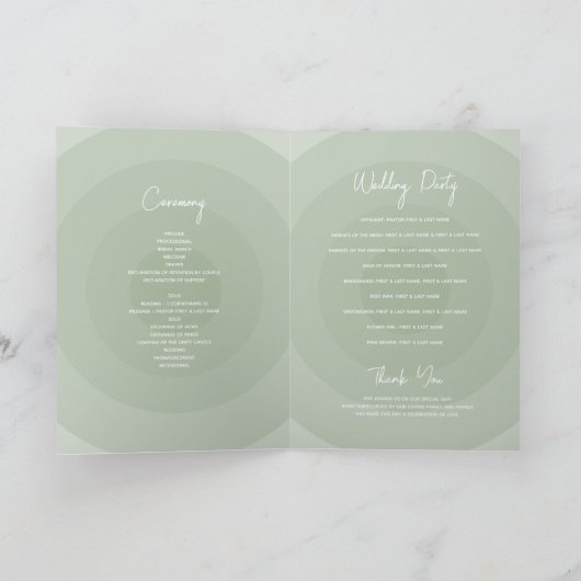 Sage Green Modern Wedding Order of Service Programma (Binnen)