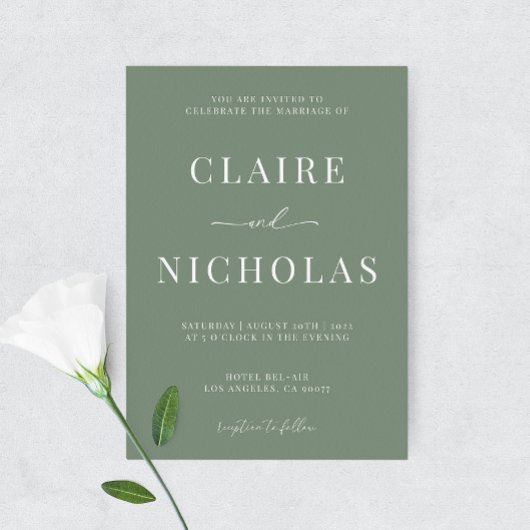 Sage Green Moderne Élégant Mariage Invitation