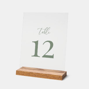 Sage Green Moderne Élégant Mariage Numéro de table