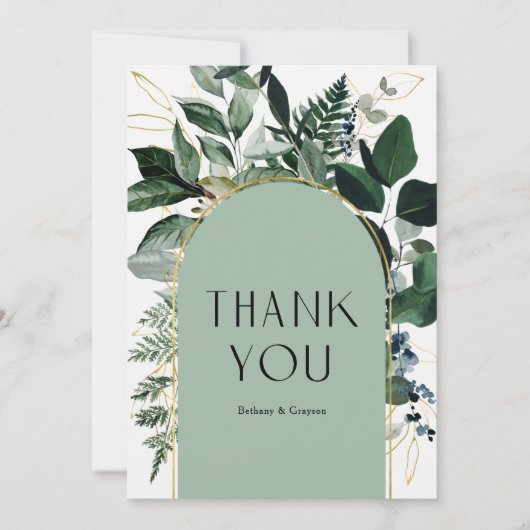 Sage Green Moderne elegante Greenery gebladerte br Bedankkaart (Voorkant)
