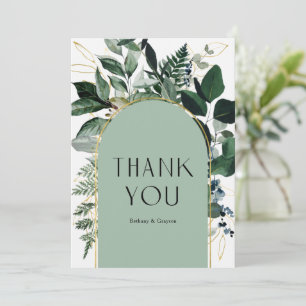 Sage Green Moderne elegante Greenery gebladerte br Bedankkaart