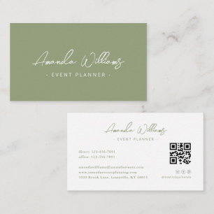 Sage Green Moderne Elegante Minimalistische QR-cod Visitekaartje