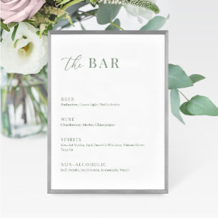 Sage Green Moderne Mariage Élégant Le Bar Menu