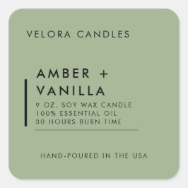 Sage Green Moderne Minimalistische Kaarsenlabel St Vierkante Sticker