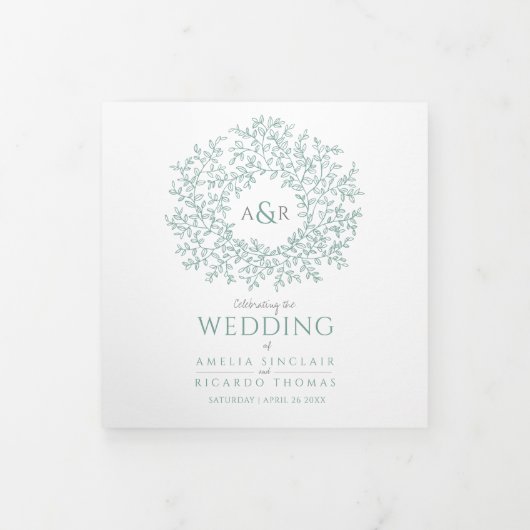 Sage green monogram art verhaaltje toewijding brui drieluik programma (Cover)