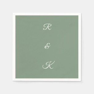 Sage Green Monogram Brieven Wit Elegant Huwelijk Servet