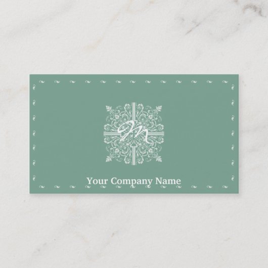 Sage Green Monogram Business Visitekaartje (Voorkant)