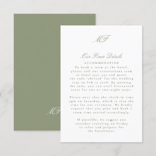 Sage Green Monogram Classic Wedding Details Info Informatiekaartje