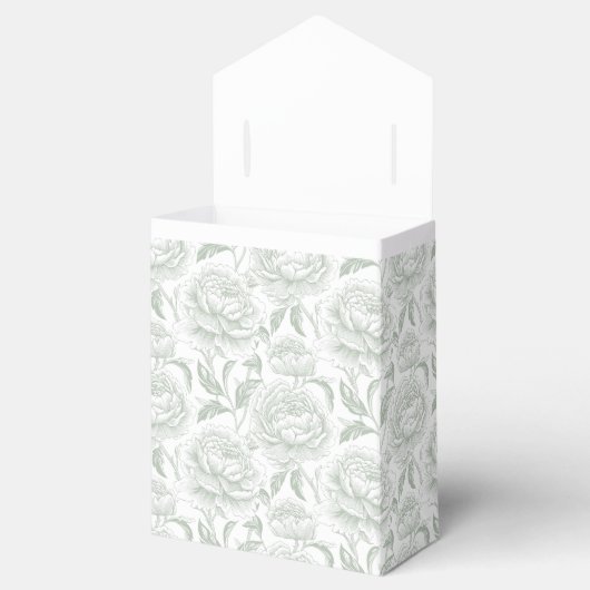 Sage Green Monogram Crest Chinoiserie Peonies Bedankdoosjes (Geopend)