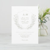 Sage Green Monogram Crest Faire-part de mariage (Debout devant)
