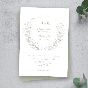 Sage Green Monogram Crest Faire-part de mariage