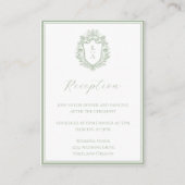 Sage Green Monogram Crest Receptie Details Informatiekaartje (Voorkant)