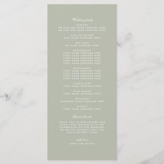Sage Green Monogram Crest Wedding Programme (Dos)