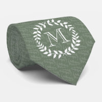 Sage Green Monogram Elegant Modern Foliage Wreater