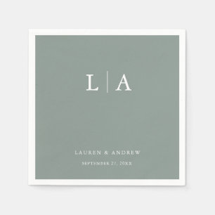 Sage Green Monogram Elegant Simple Wedding Napkins Servet