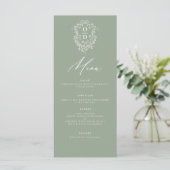 Sage Green Monogram Elegante Trouwreceptie Menu (Staand voorkant)