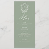 Sage Green Monogram Elegante Trouwreceptie Menu (Voorkant)