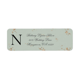 Sage Green Monogram Gold Glitter Return Address Etiket
