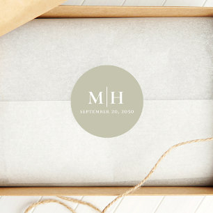 Sage Green Monogram Huwelijksgunst Custom Ronde Sticker