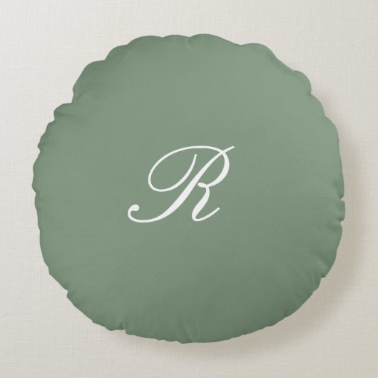 Sage Green Monogram Initiaal Trouwcadeau Favoriet Rond Kussen (Voorkant)