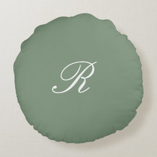 Sage Green Monogram Initiaal Trouwcadeau Favoriet Rond Kussen (Achterkant)
