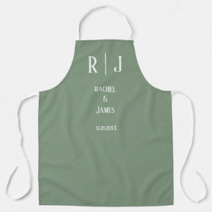 Sage Green Monogram Initiaal Trouwcadeau Favoriet Schort