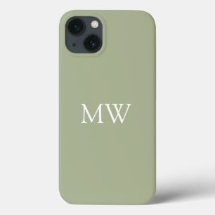 Sage Green Monogram Initialen Trendy Boho iPhone 13 Hoesje
