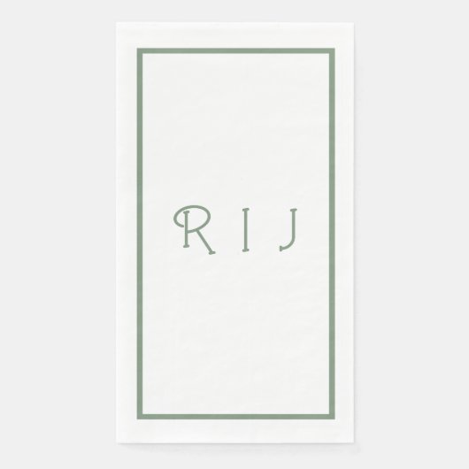Sage Green Monogram Initialen Verloving bruiloft Servet (Voorkant)