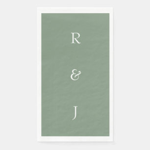 Sage Green Monogram Initialen Wit Elegant Huwelijk Servet